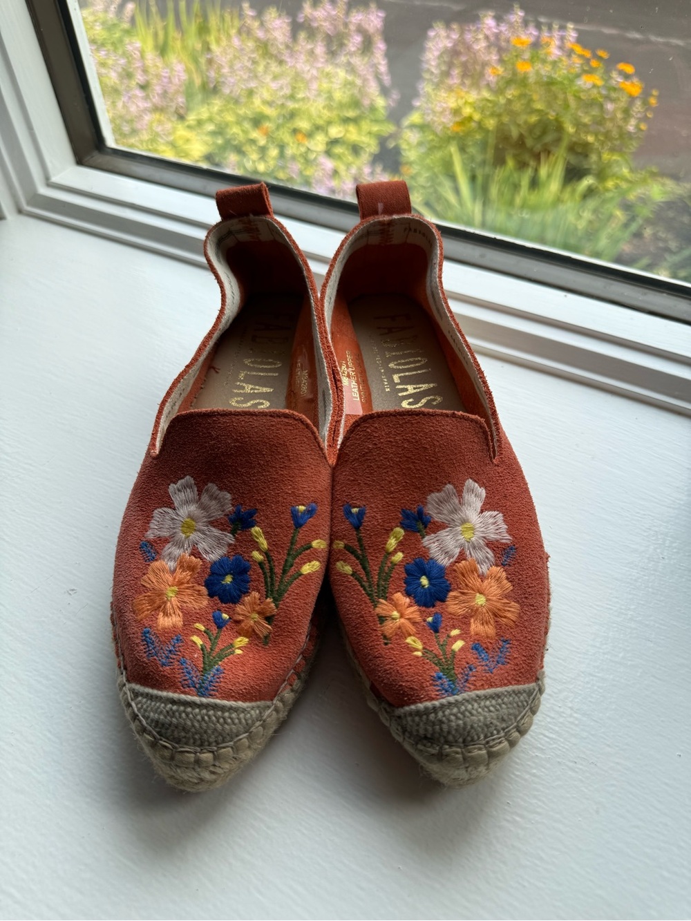 Light Red Floral Embroidered Slip-On Espadrilles